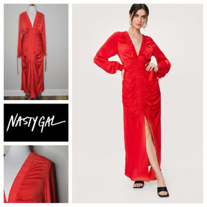Nasty Gal Gathered Front Balloon Sleeve Midaxi Dress Size 10